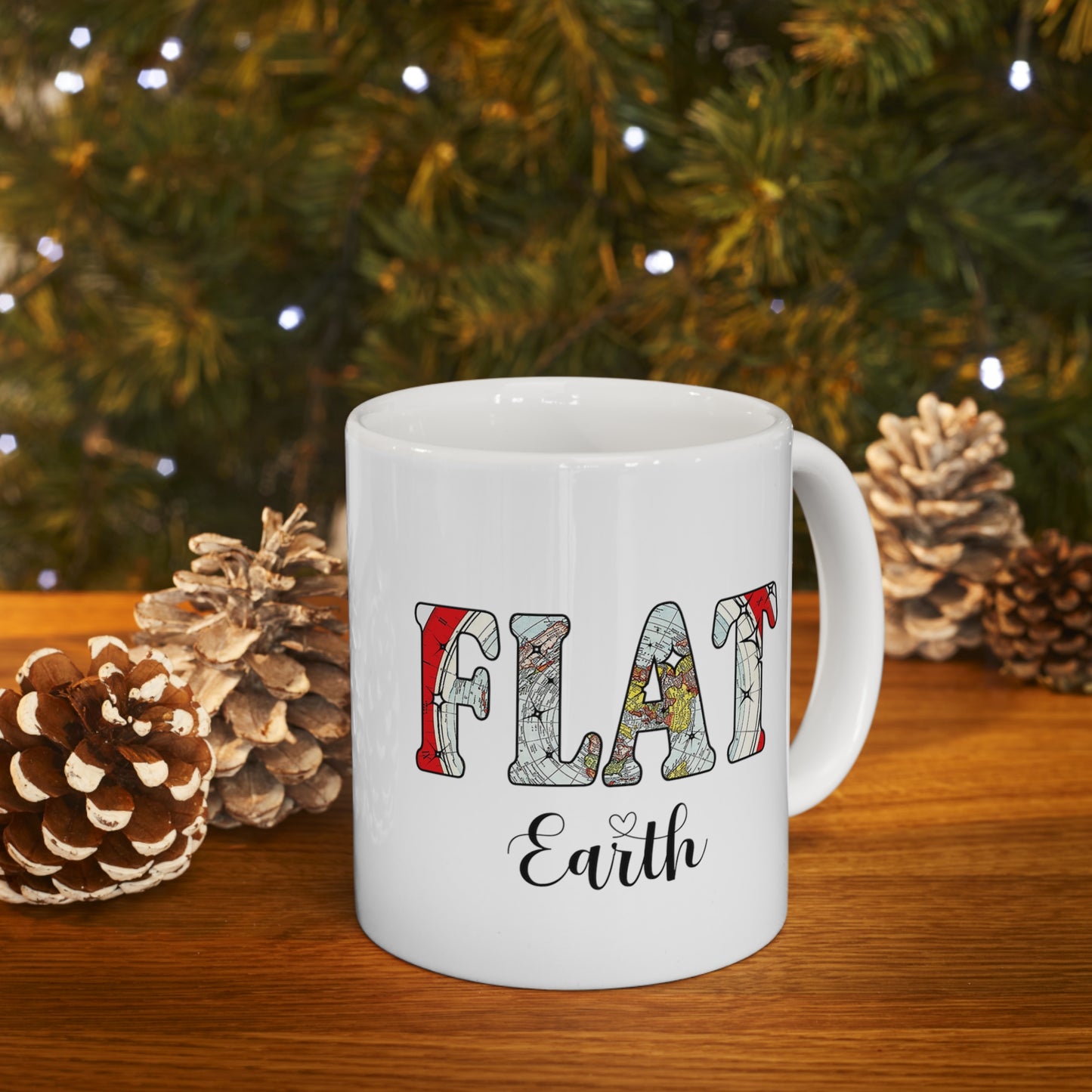 Flat Earth Ceramic Mug 11oz Gleason Map Cut Out Letters Flat Earther Gift