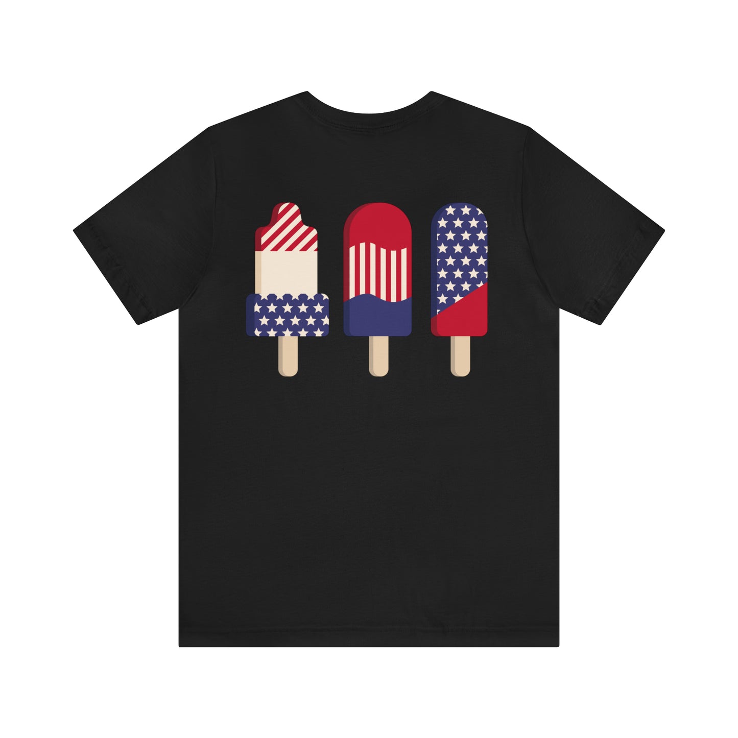 Patriotic Unisex Jersey Short Sleeve Tee American Red White and Blue Popsicles On Front and Back