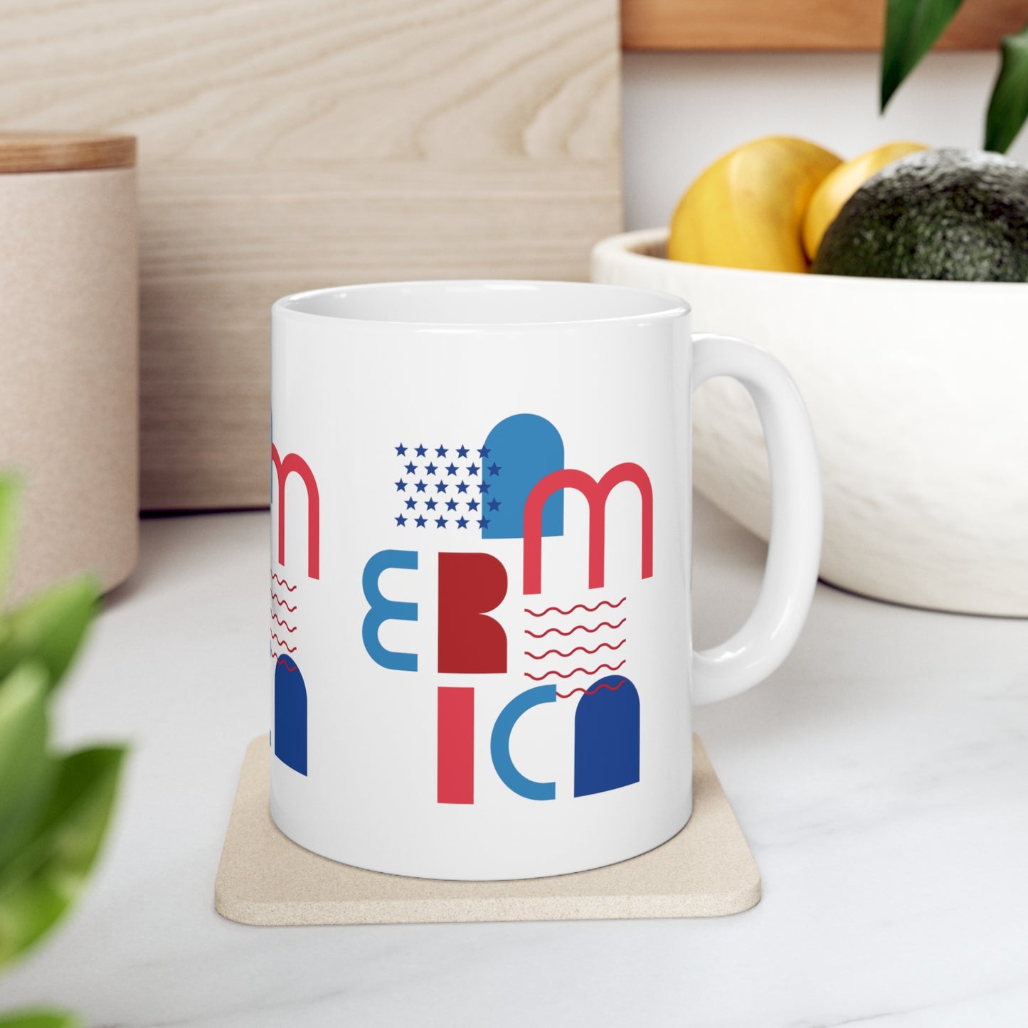 Patriotic American USA Pop Art America Wrap-Around Graphics On White Glossy 11 Oz Mug Fourth of July Father's Day Veterans