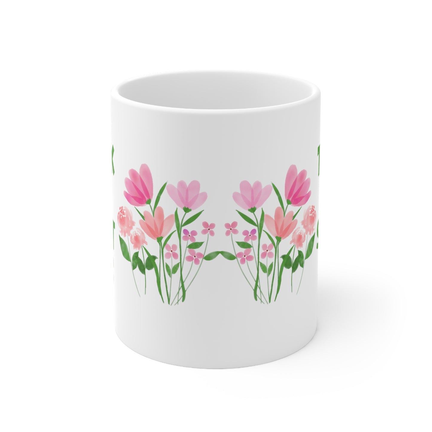 Christian Mug Thank you, Sweet Jesus, White Ceramic Mug 11oz Embellished With Pink Spring Flowers