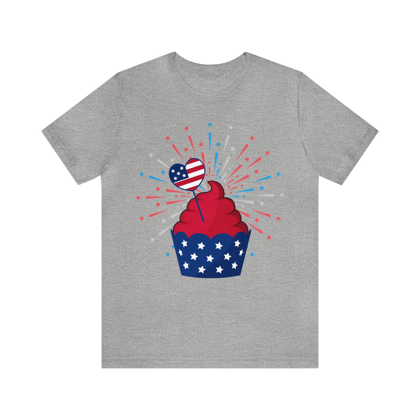 Patriotic American USA Celebration Cup Cake Graphic On Short Sleeve Cotton Unisex T-shirt Fourth of July Father's Day Veterans