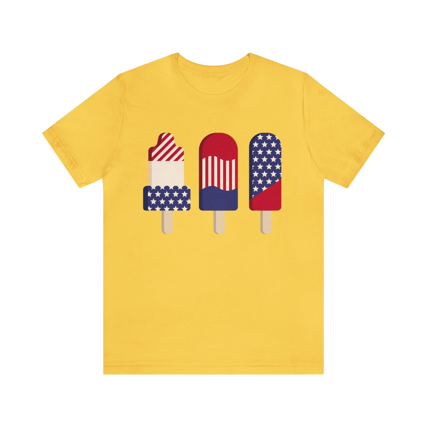 Patriotic Unisex Jersey Short Sleeve Tee American Red White and Blue Popsicles On Front and Back