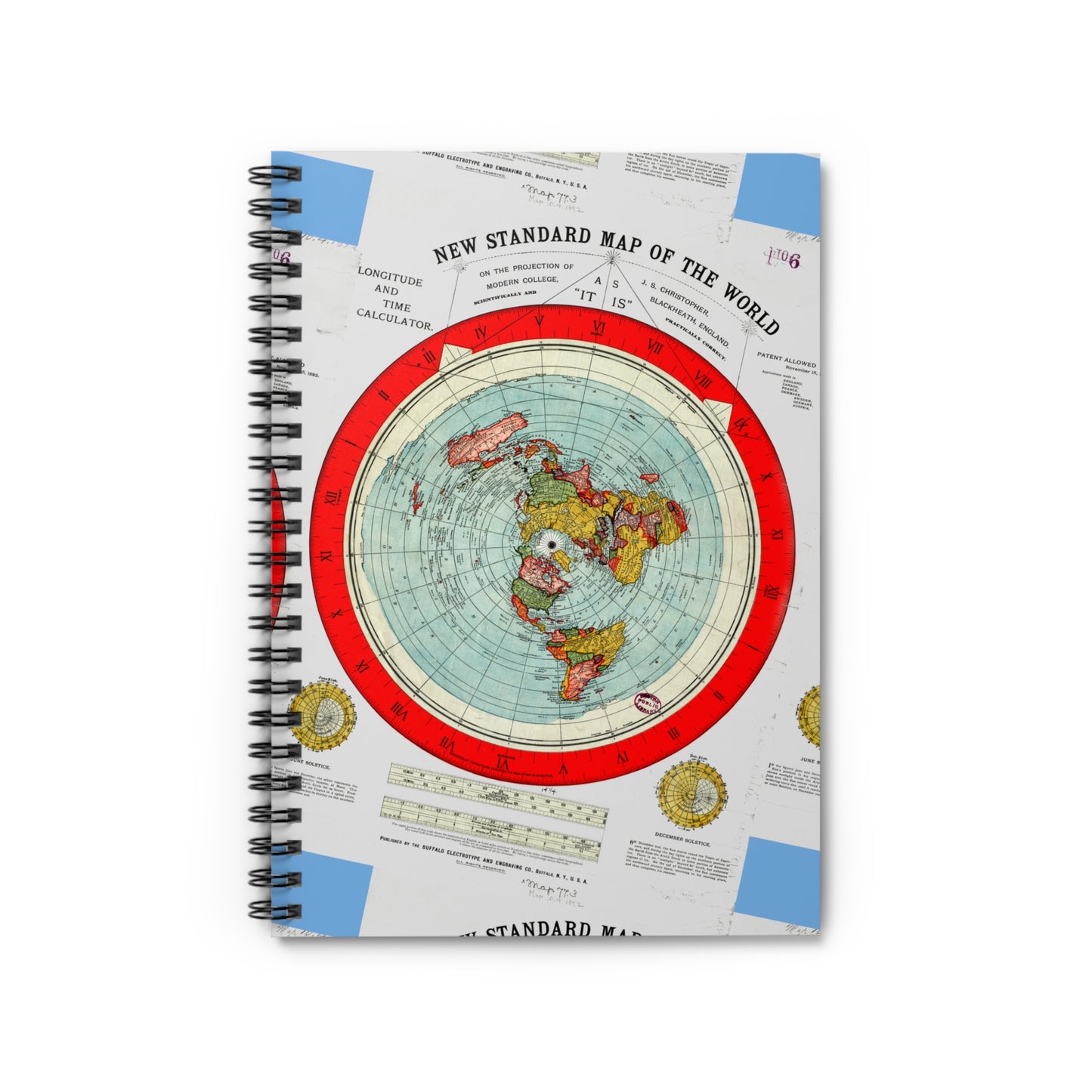 Flat Earth Map Covered Spiral Notebook - Ruled Line