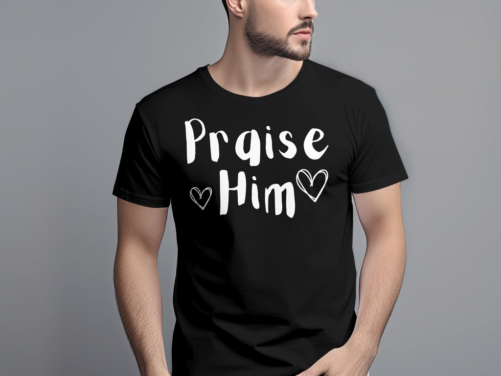 Christian Praise Him T-shirt -Wear Your Faith with This Stylish Unisex Graphic Christian 100% Cotton Short Sleeve T-Shirt
