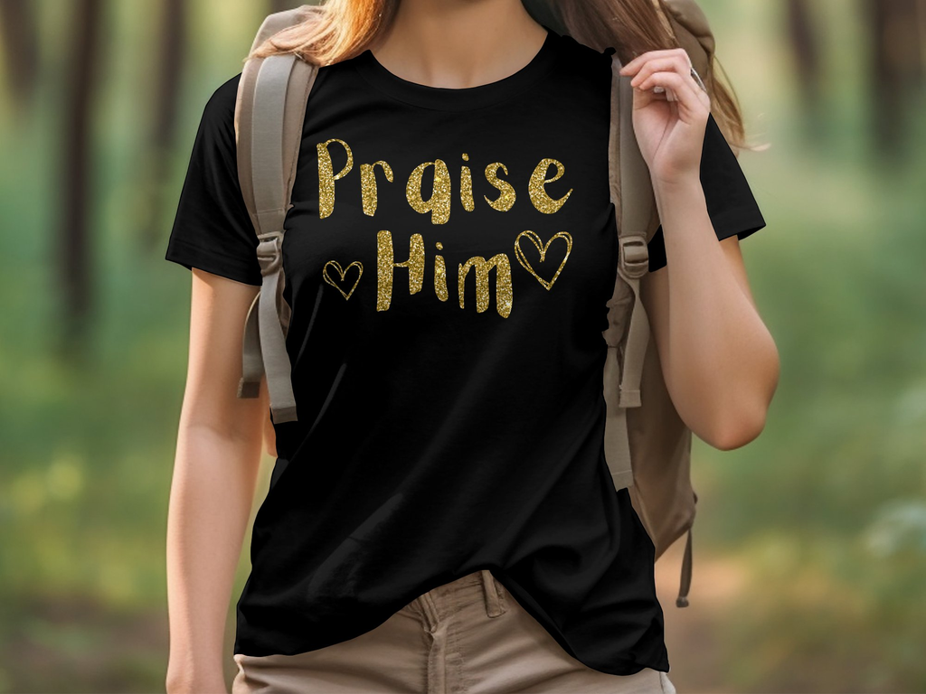 Christian Gold Praise Him T-shirt -Wear Your Faith with This Stylish Unisex Graphic Christian 100% Cotton Short Sleeve T-Shirt