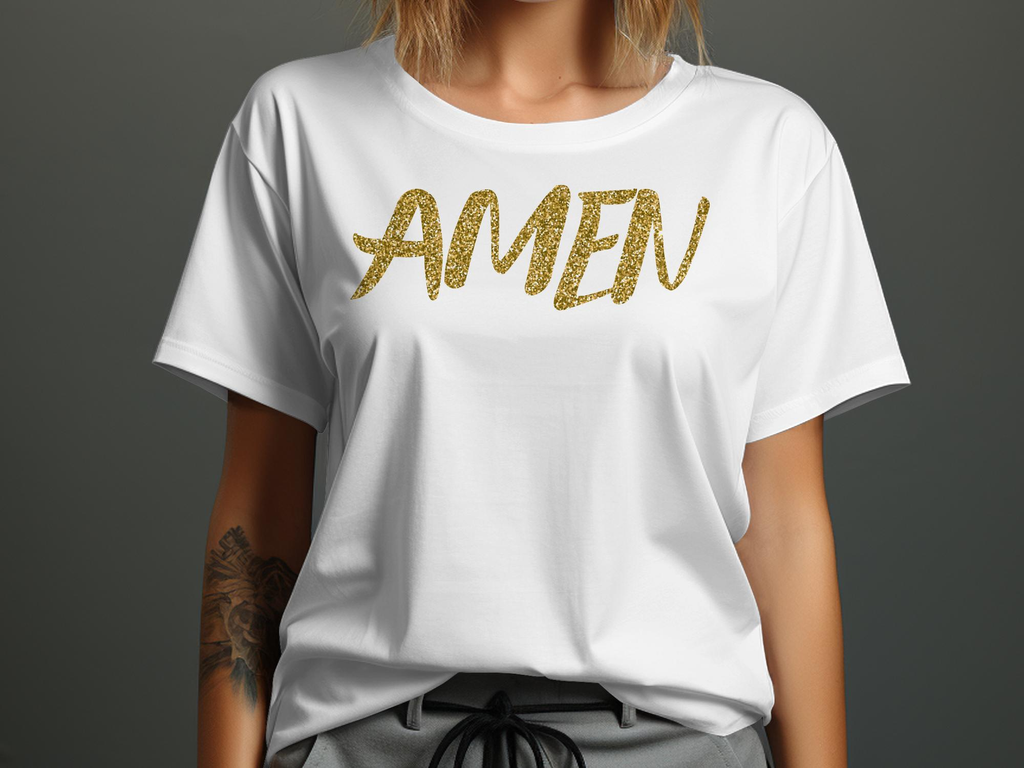 Christian Golden Amen T-shirt -Wear Your Faith with This Stylish Unisex Graphic Christian 100% Cotton Short Sleeve T-Shirt