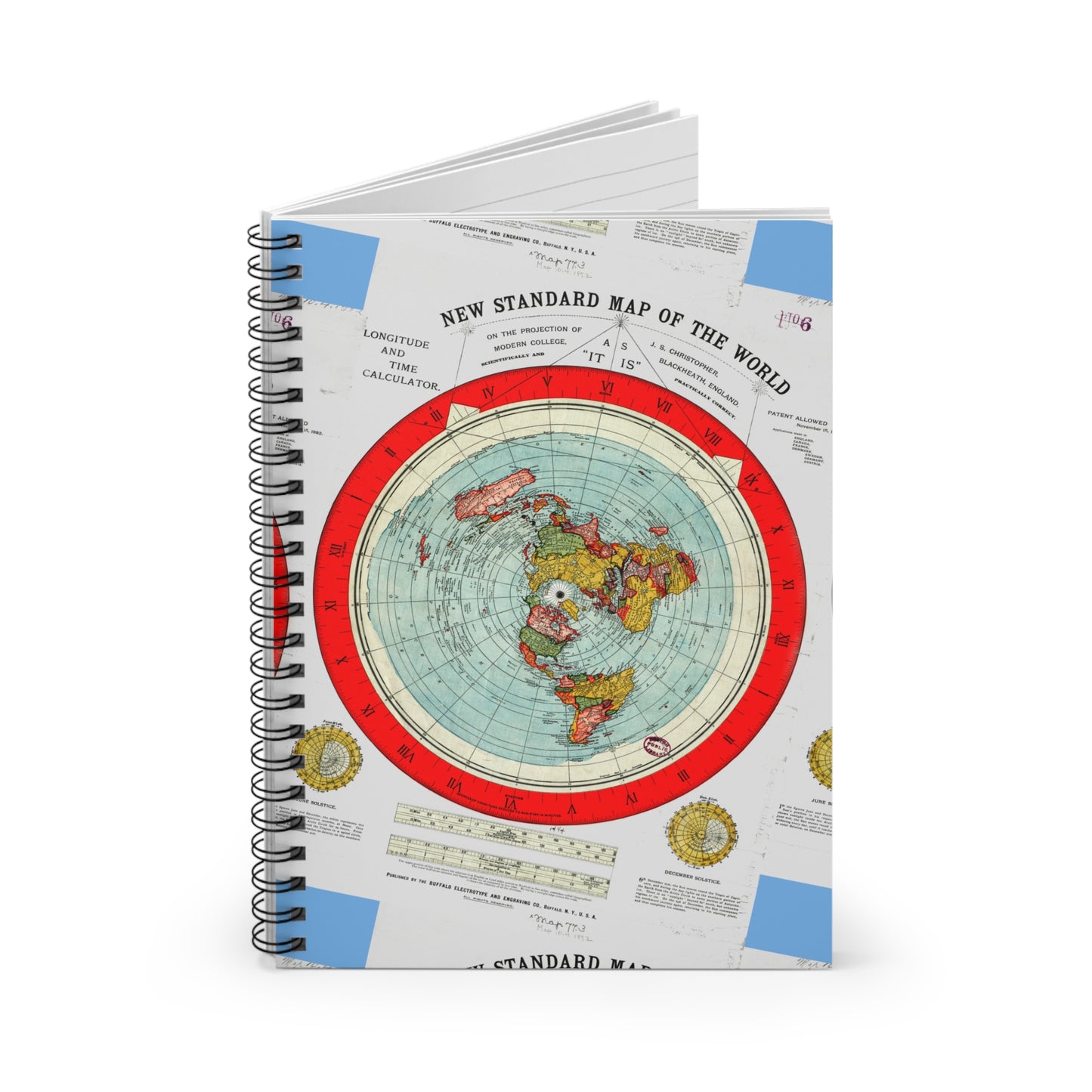 Flat Earth Map Covered Spiral Notebook - Ruled Line