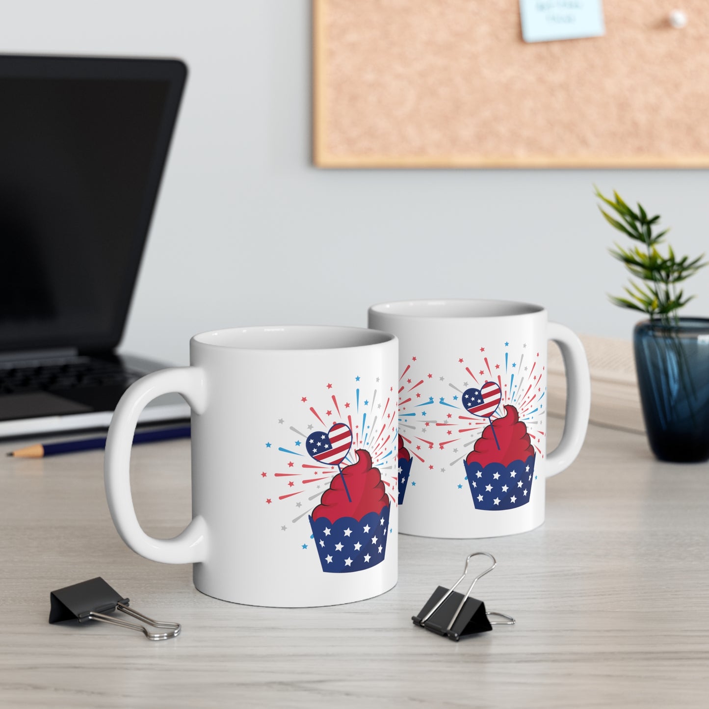 Patriotic American USA Celebration Cupcake Wrap-Around Graphics On White Glossy 11 Oz Mug Fourth of July Father's Day Veterans