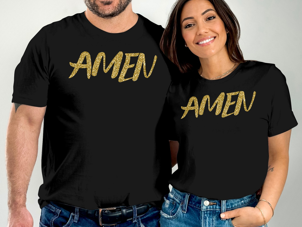 Christian Golden Amen T-shirt -Wear Your Faith with This Stylish Unisex Graphic Christian 100% Cotton Short Sleeve T-Shirt
