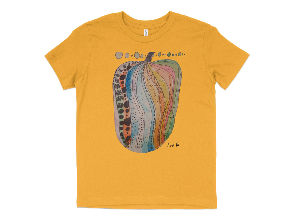 Youth Size: Eva's Abstract Pumpkin T-Shirt - Youth and Grown-Folks Designs by Eva and Josephine