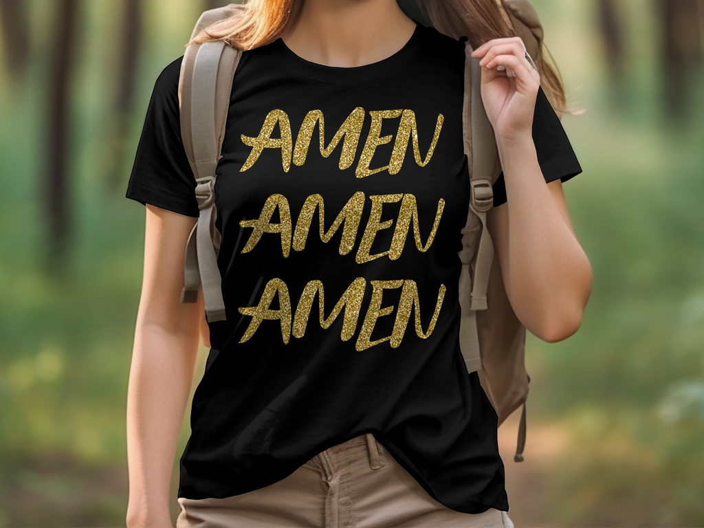 Christian Gold 3 Amen T-shirt -Wear Your Faith with This Stylish Unisex Graphic Christian 100% Cotton Short Sleeve T-Shirt