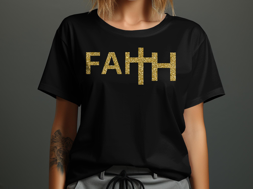 Christian Gold Faith Cross T-shirt -Wear Your Faith with This Stylish Unisex Graphic Christian 100% Cotton Short Sleeve T-Shirt